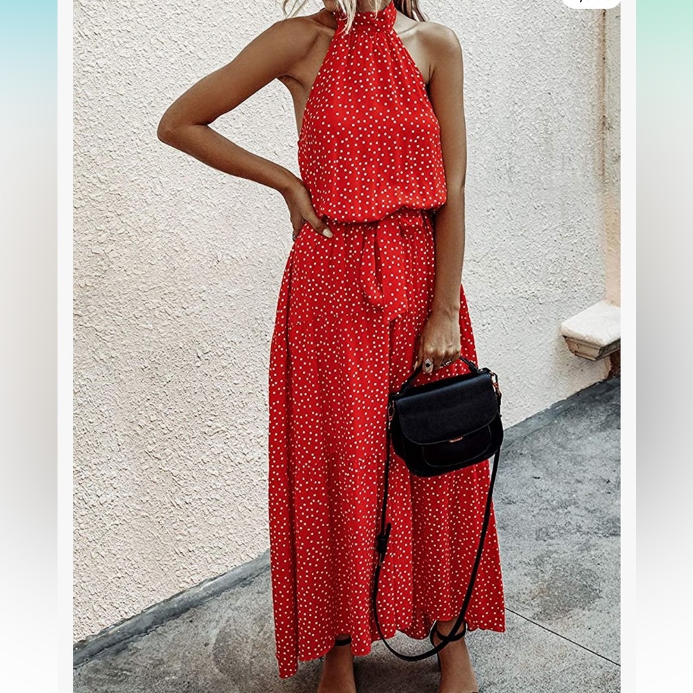 Beautiful red polka dot maxi dress